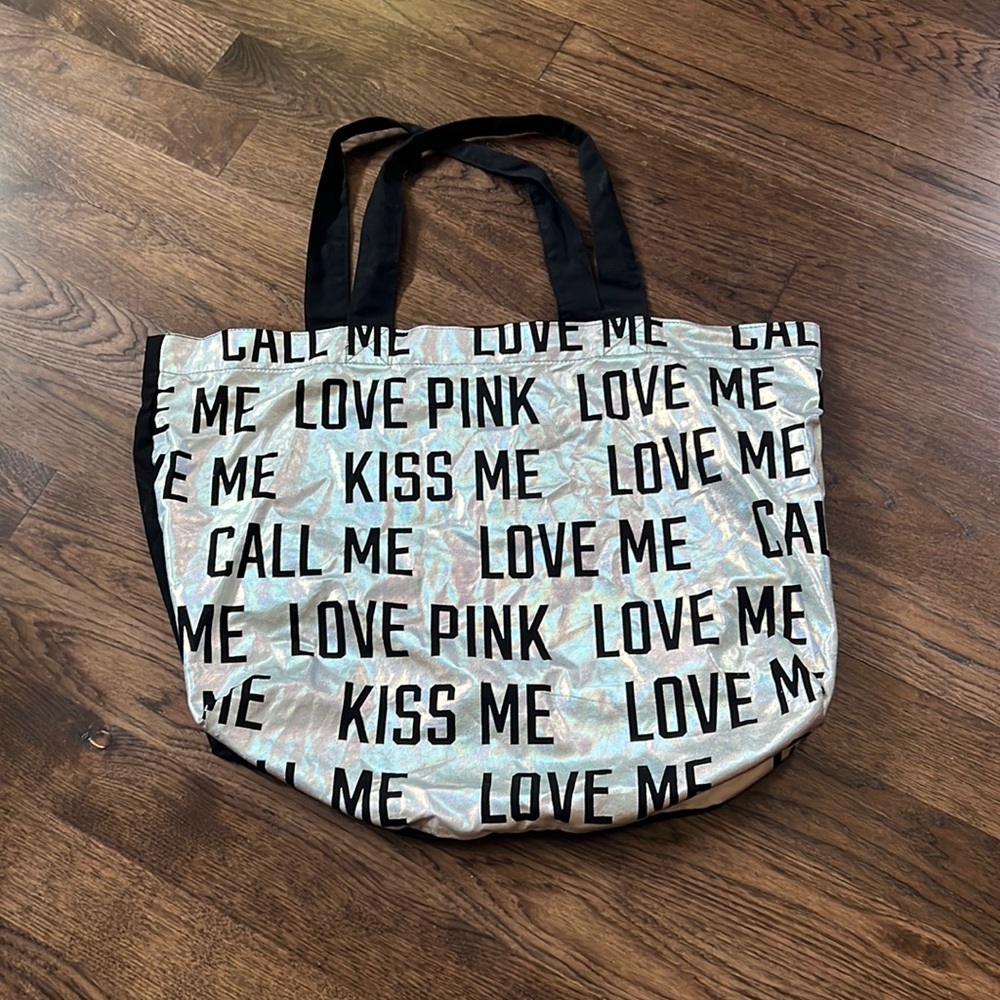 PINK  Iridescent Silver and Black Tote Bag